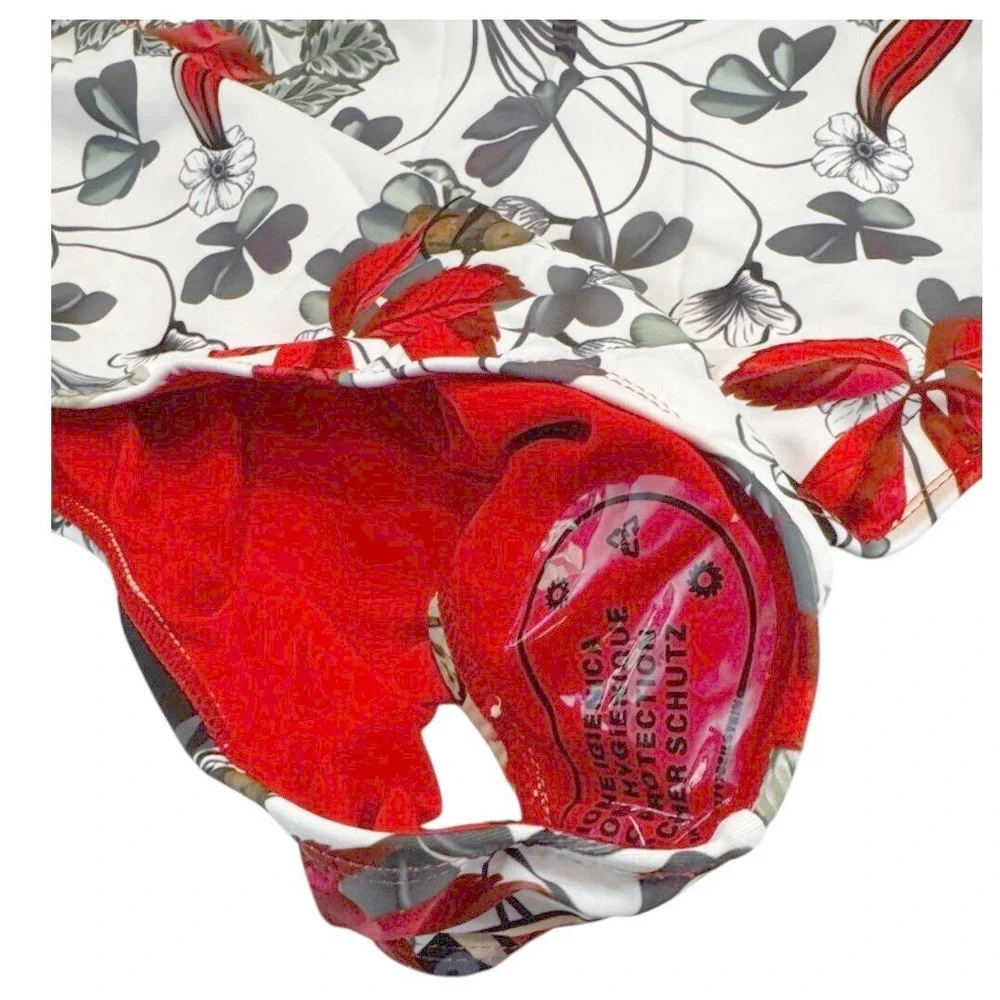 Red Tropical One-Piece Swimsuit with‎ Toucan Print